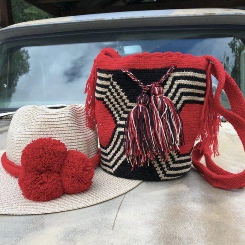 Colombia Wayuu Bucket Bag Drawstring Cross Handmad